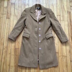 Cecil Gee Camel Tan Wool Blend Long Coat Made in Canada Notched Lapel Mens M
